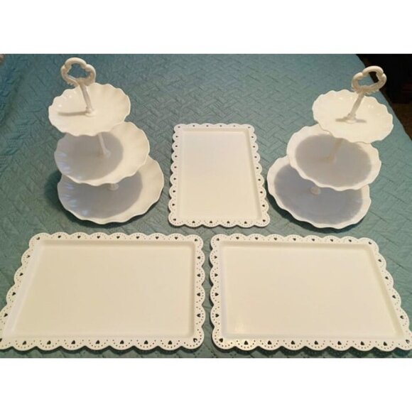 New 5 Piece Cake Stand Set with 2xLarge 3-Tier Cupcake Stands, 3X Appetizer Tray - Picture 1 of 1